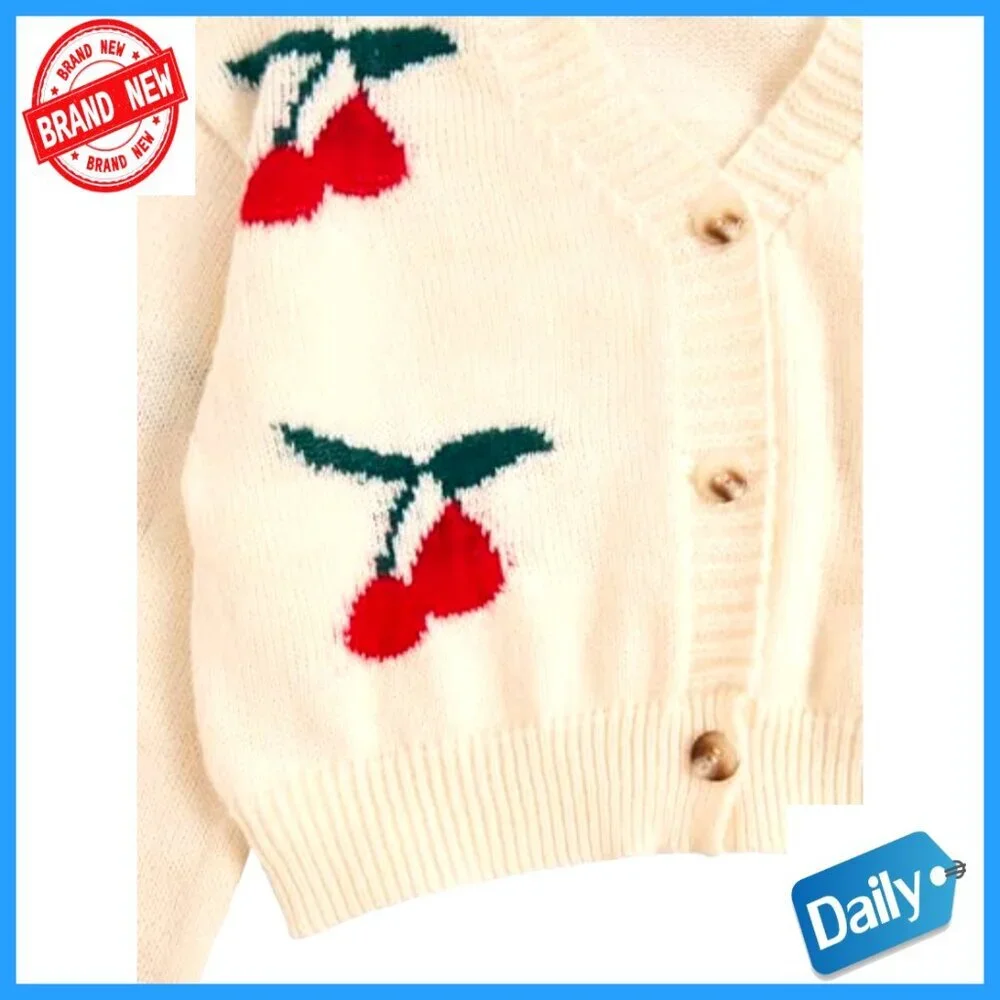 Girls' V-Neck Cardigan Sweater, Loose Fit, Button Down, Long Sleeve